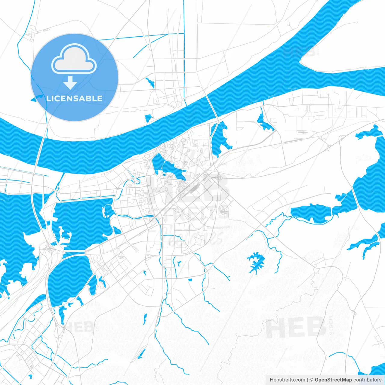 Jiujiang, China PDF vector map with water in focus