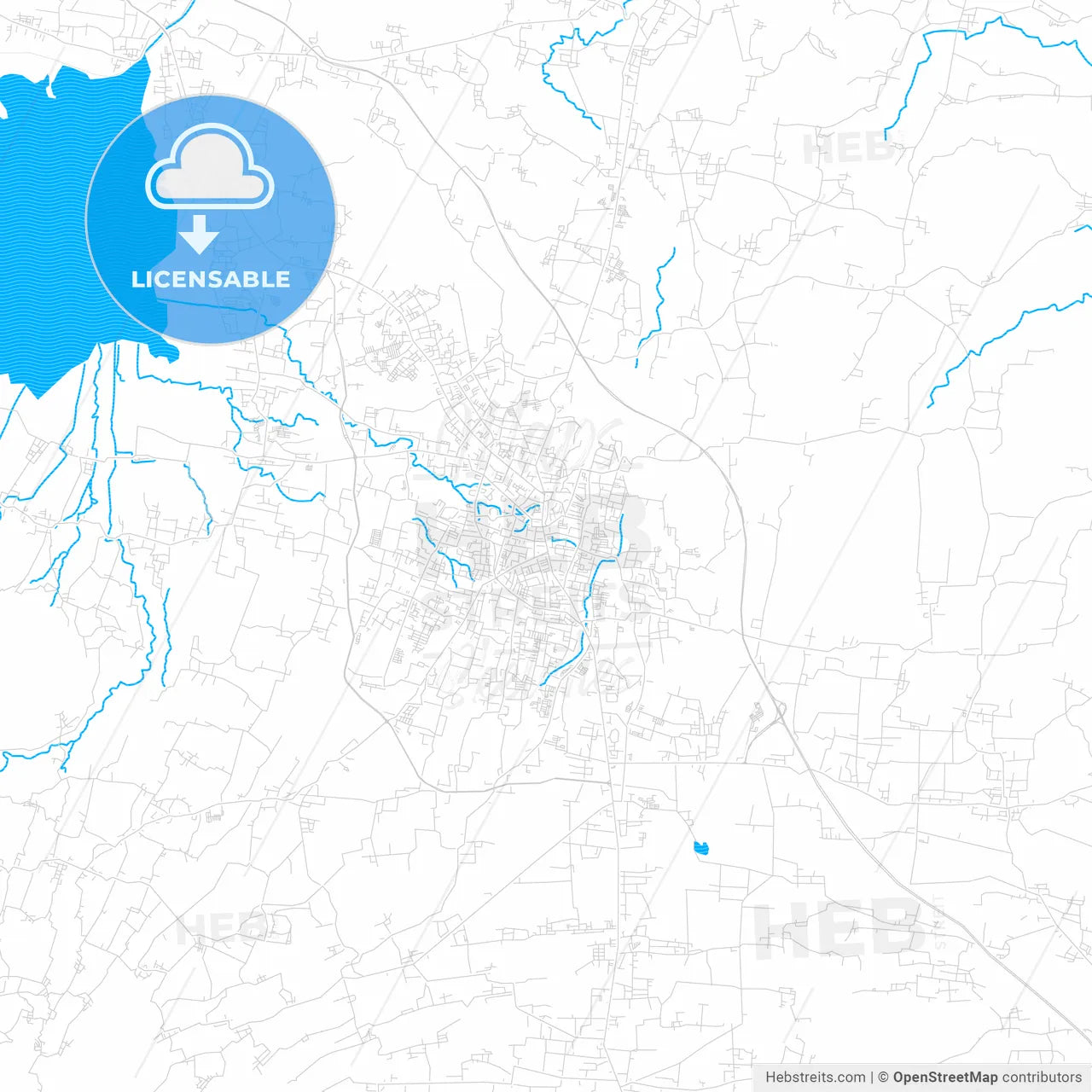 Salatiga, Indonesia PDF vector map with water in focus