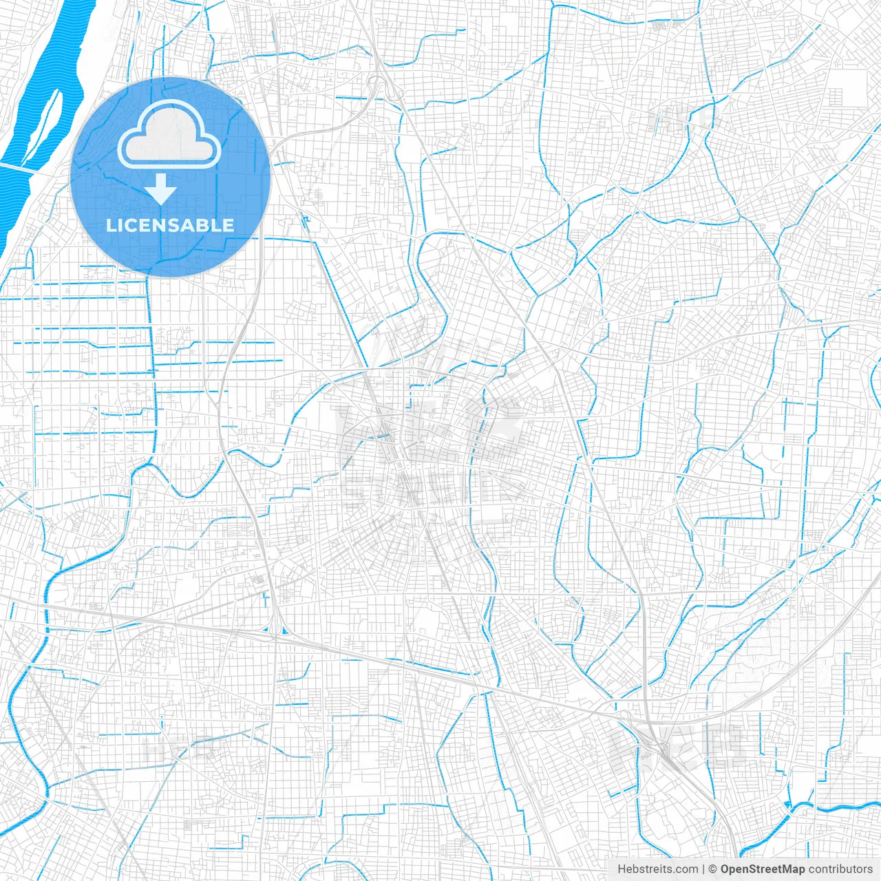 Ichinomiya, Japan PDF vector map with water in focus