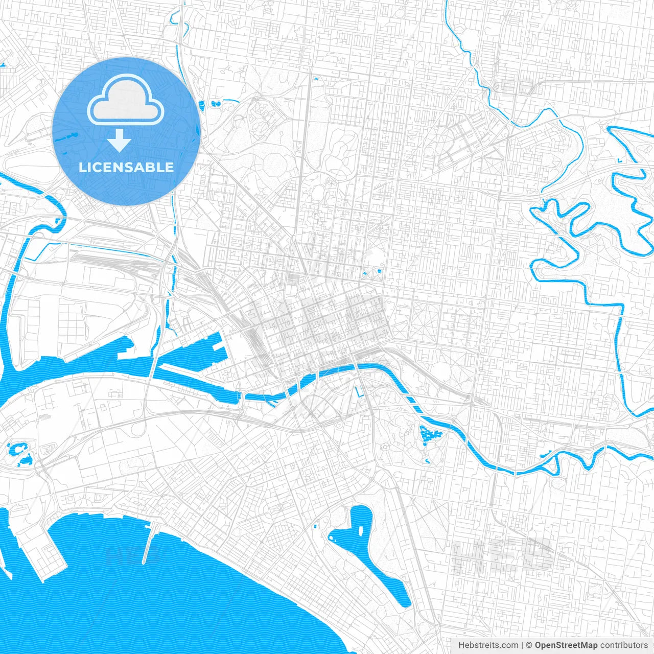Melbourne, Australia PDF vector map with water in focus