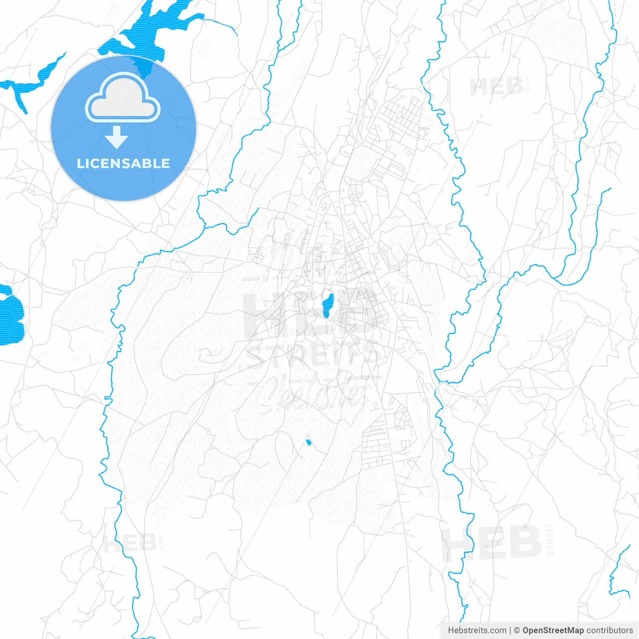 Antsirabe, Madagascar PDF vector map with water in focus