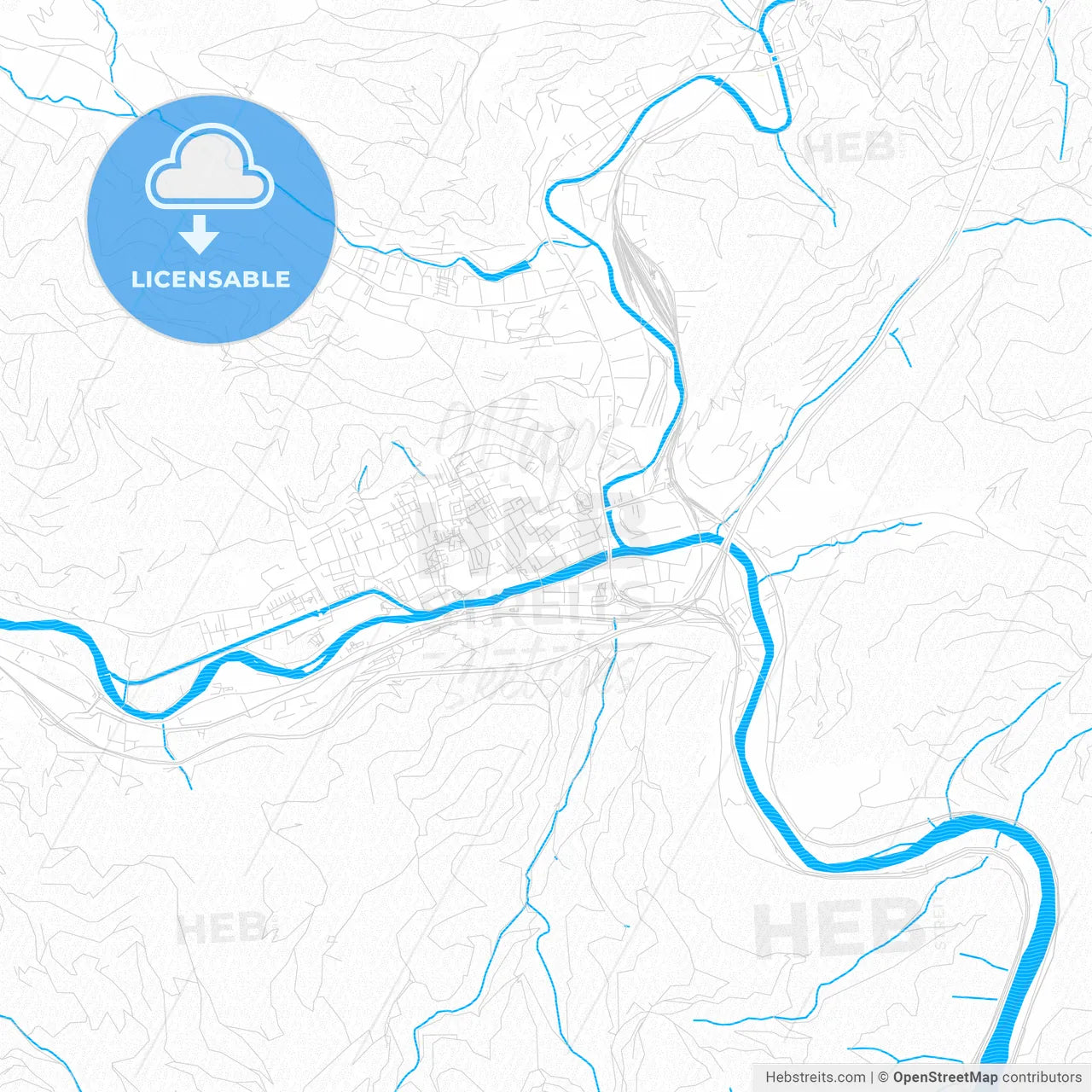 Bruck an der Mur, Austria PDF vector map with water in focus