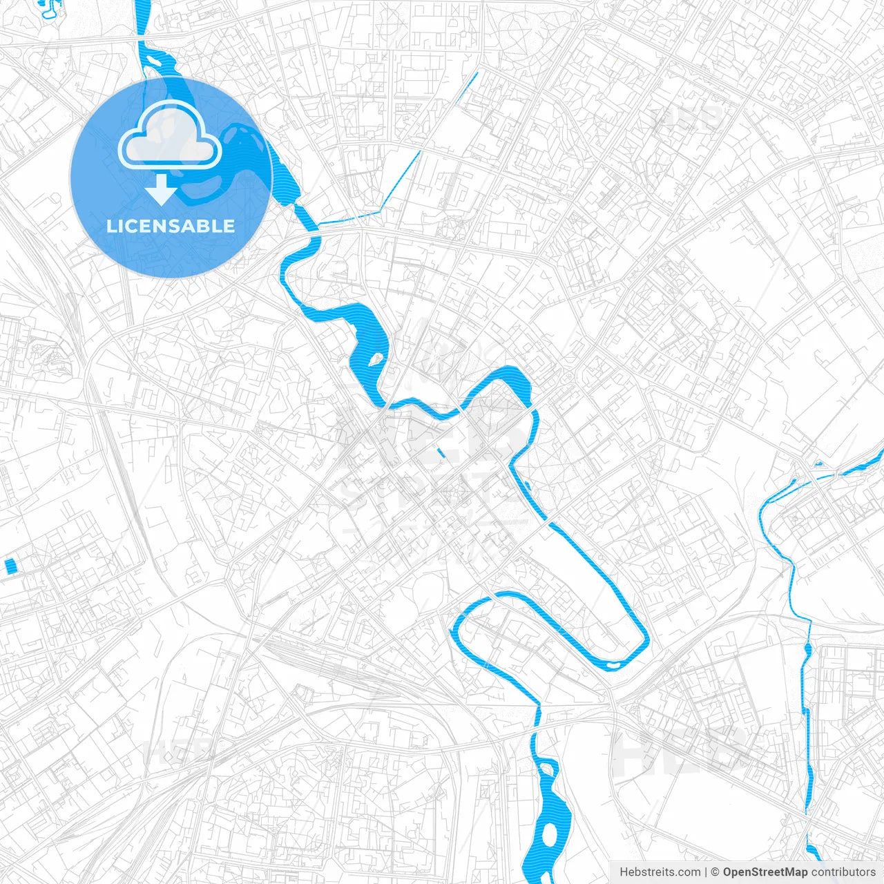 Minsk, Belarus PDF vector map with water in focus