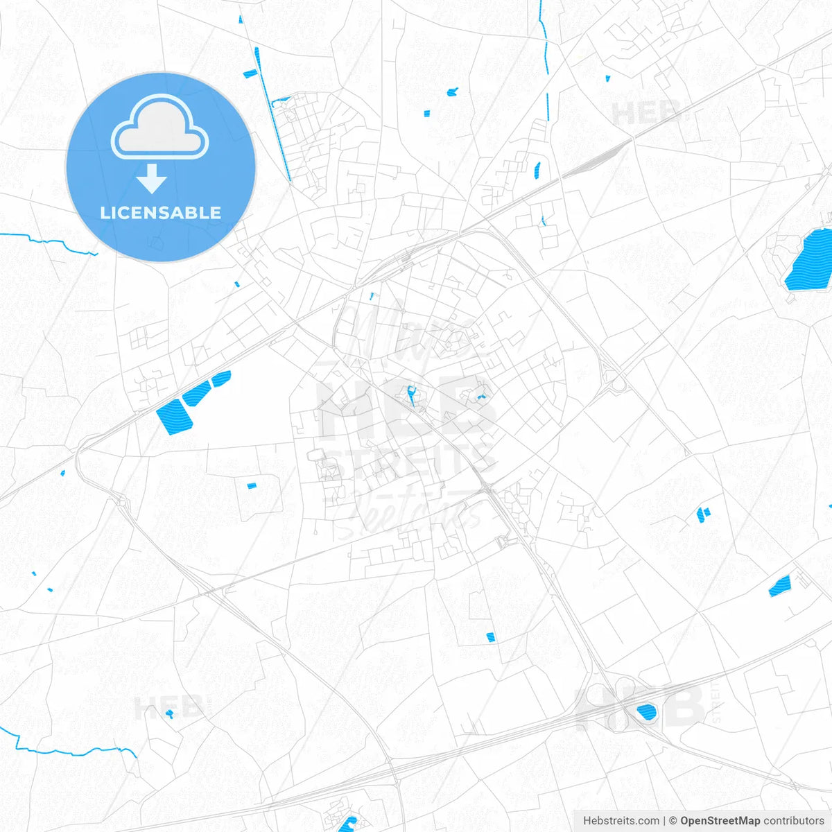 Sint-Niklaas, Belgium PDF vector map with water in focus