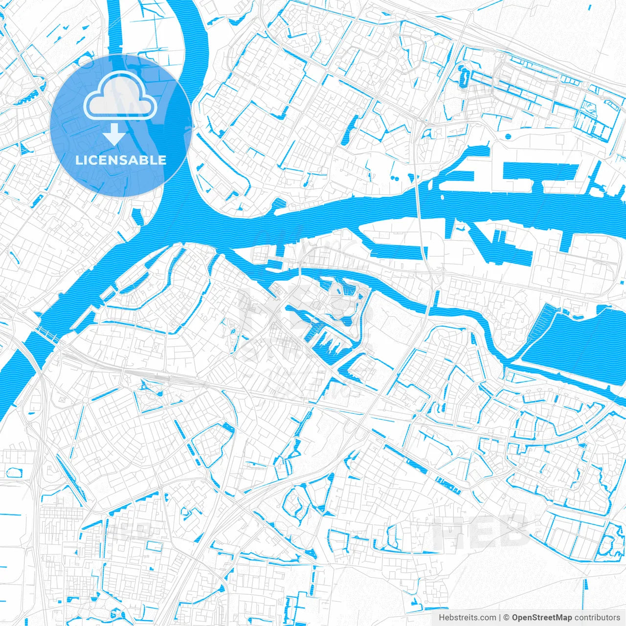 Dordrecht, Netherlands PDF vector map with water in focus