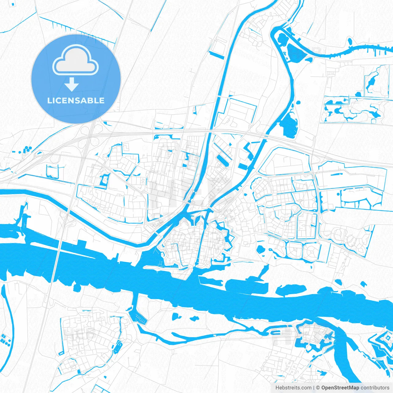 Gorinchem, Netherlands PDF vector map with water in focus