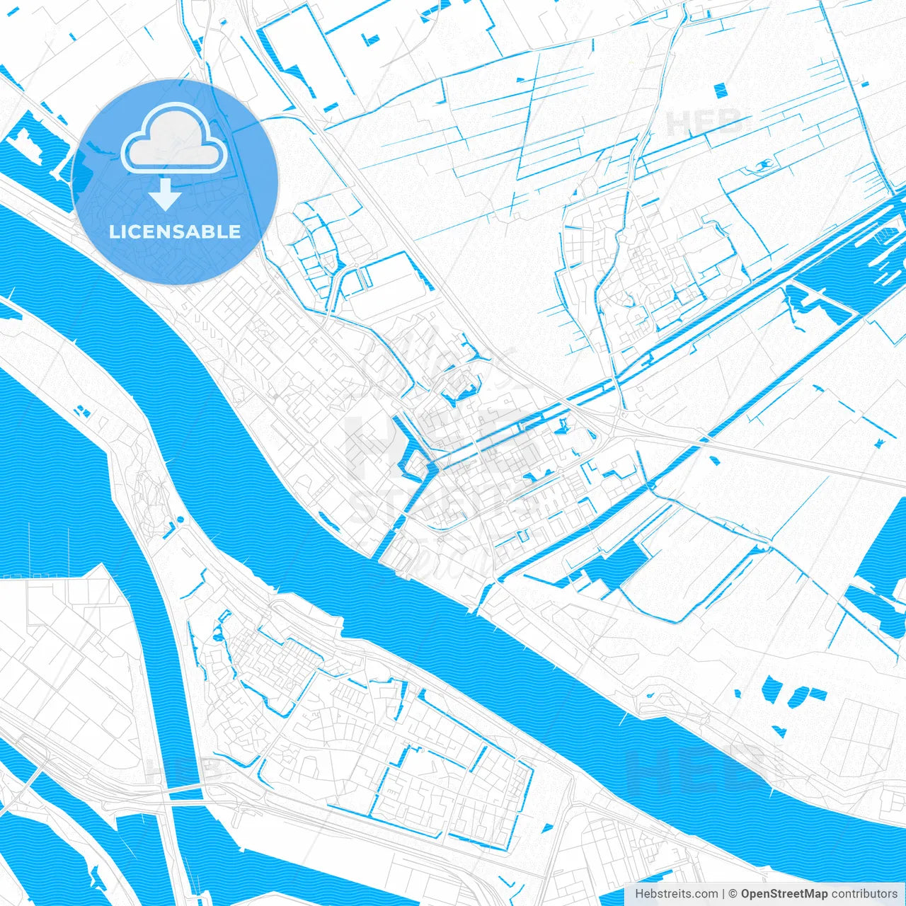 Maassluis, Netherlands PDF vector map with water in focus