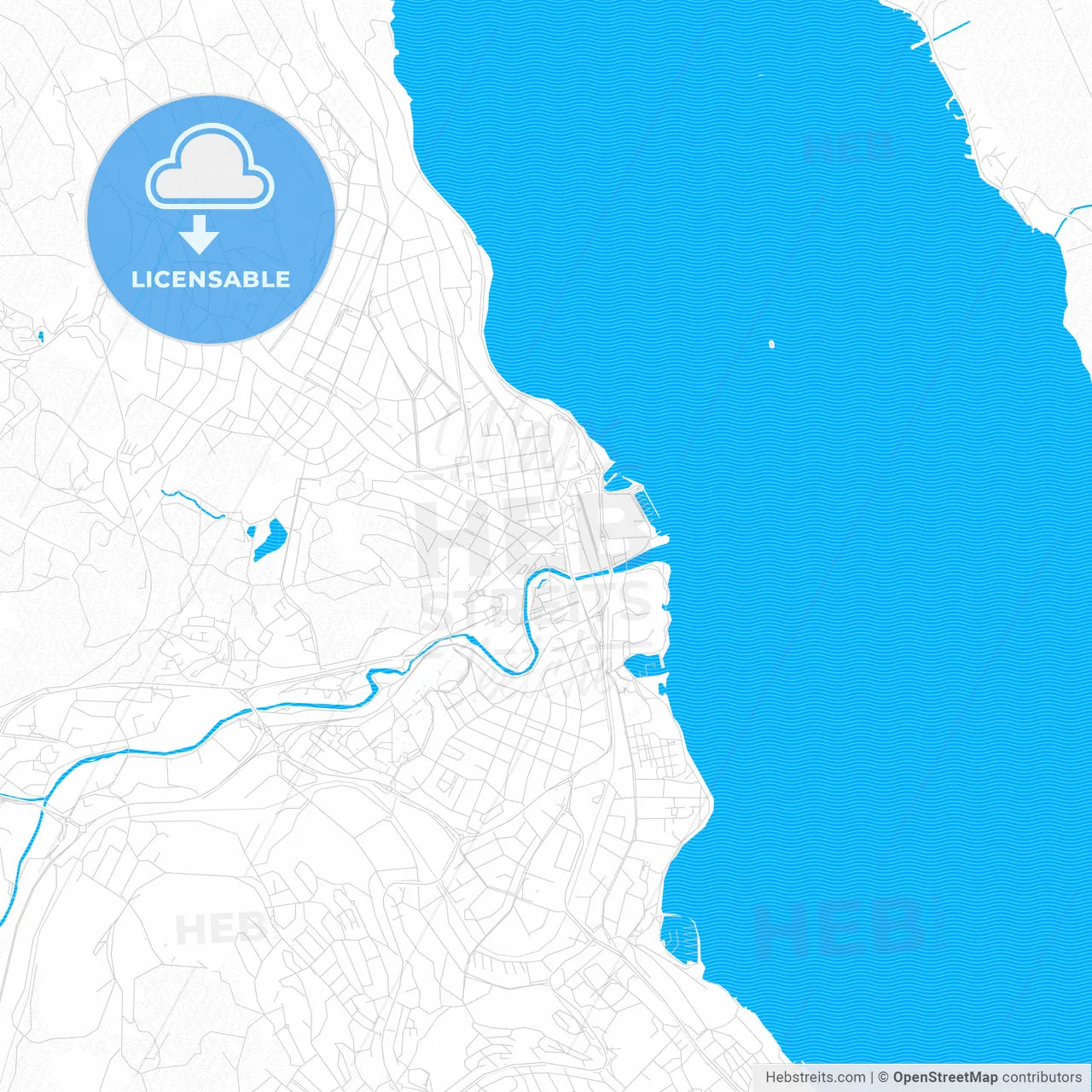 Gjøvik, Norway PDF vector map with water in focus