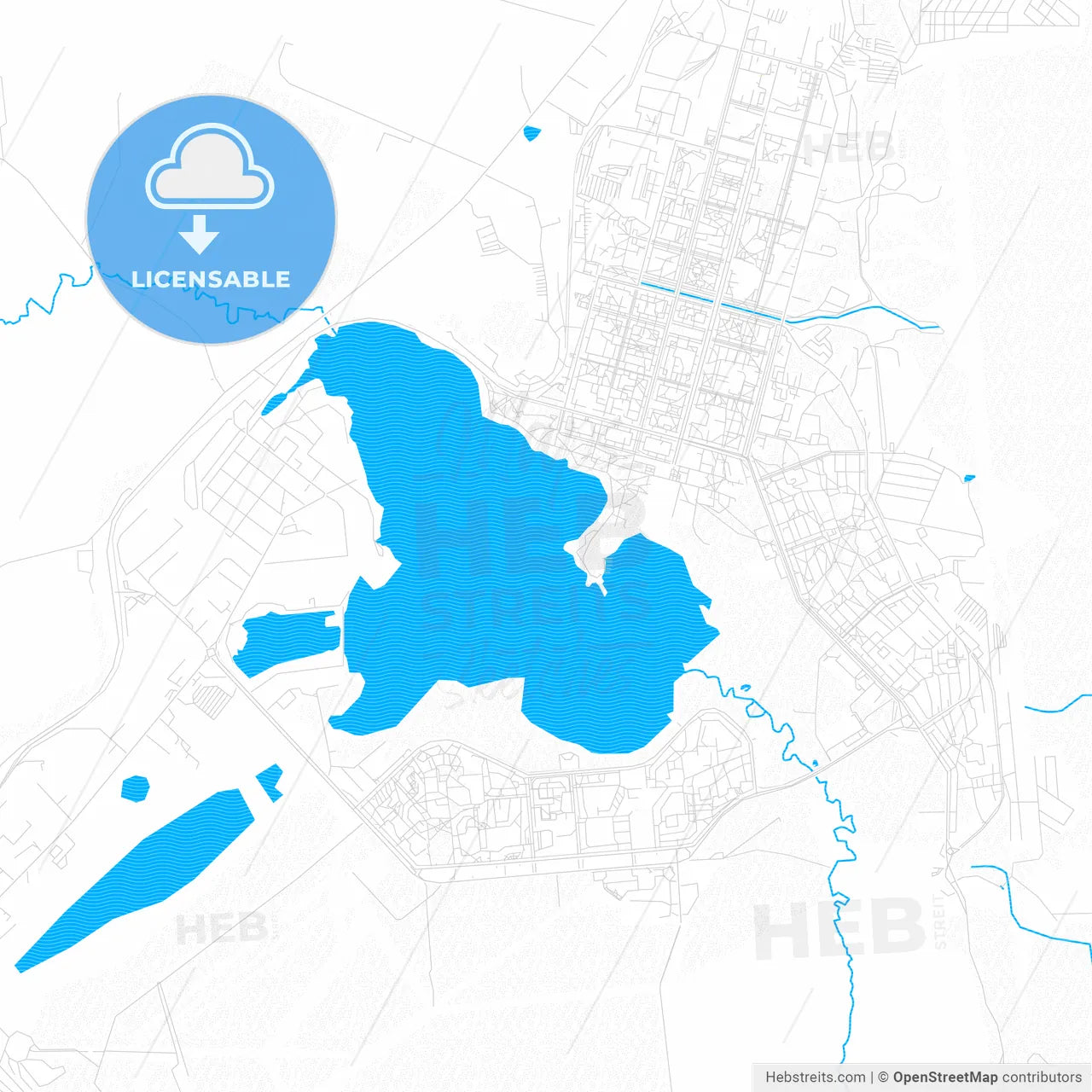 Zheleznogorsk, Russia PDF vector map with water in focus