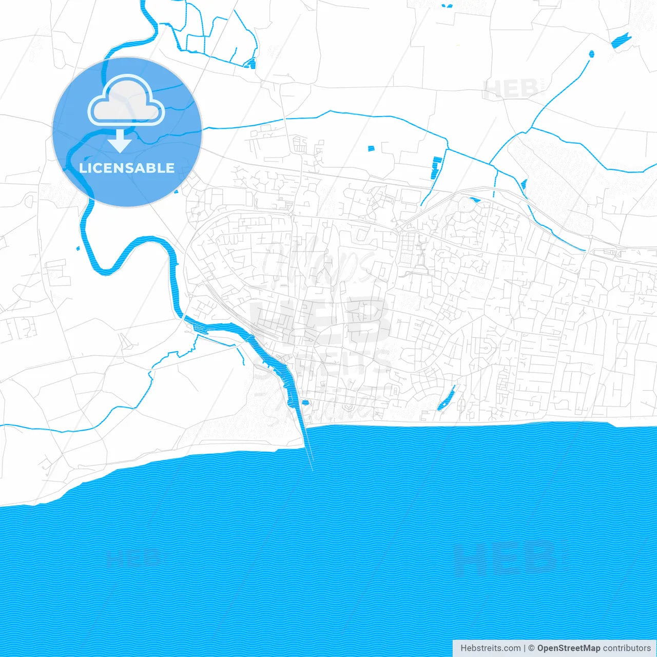 Littlehampton, England PDF vector map with water in focus