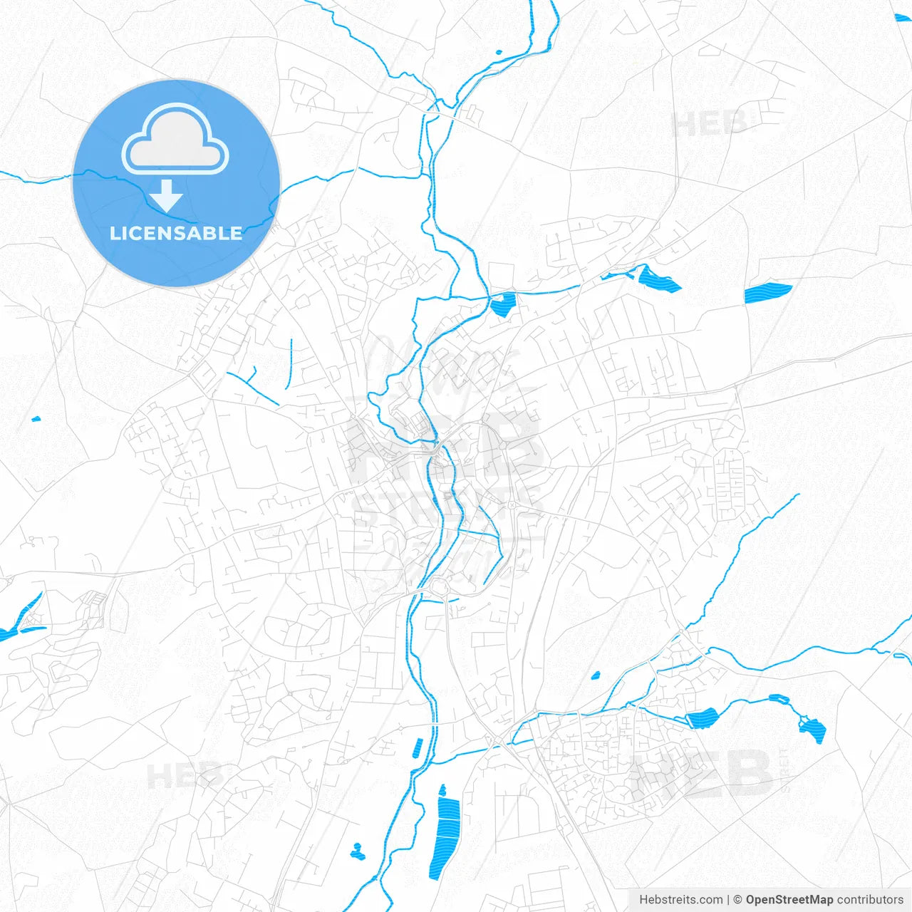 Kidderminster, England PDF vector map with water in focus