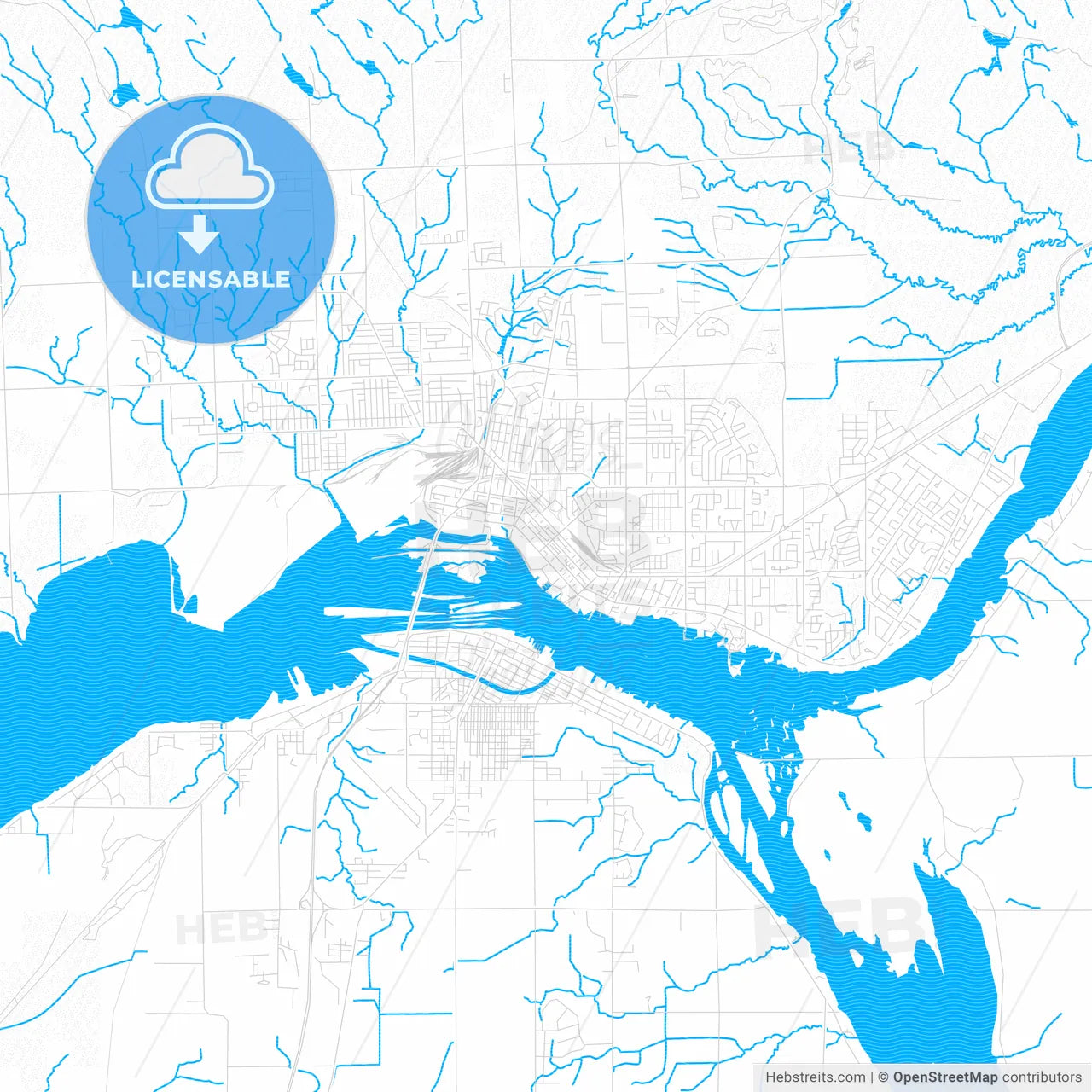 Sault Ste. Marie, Canada PDF vector map with water in focus