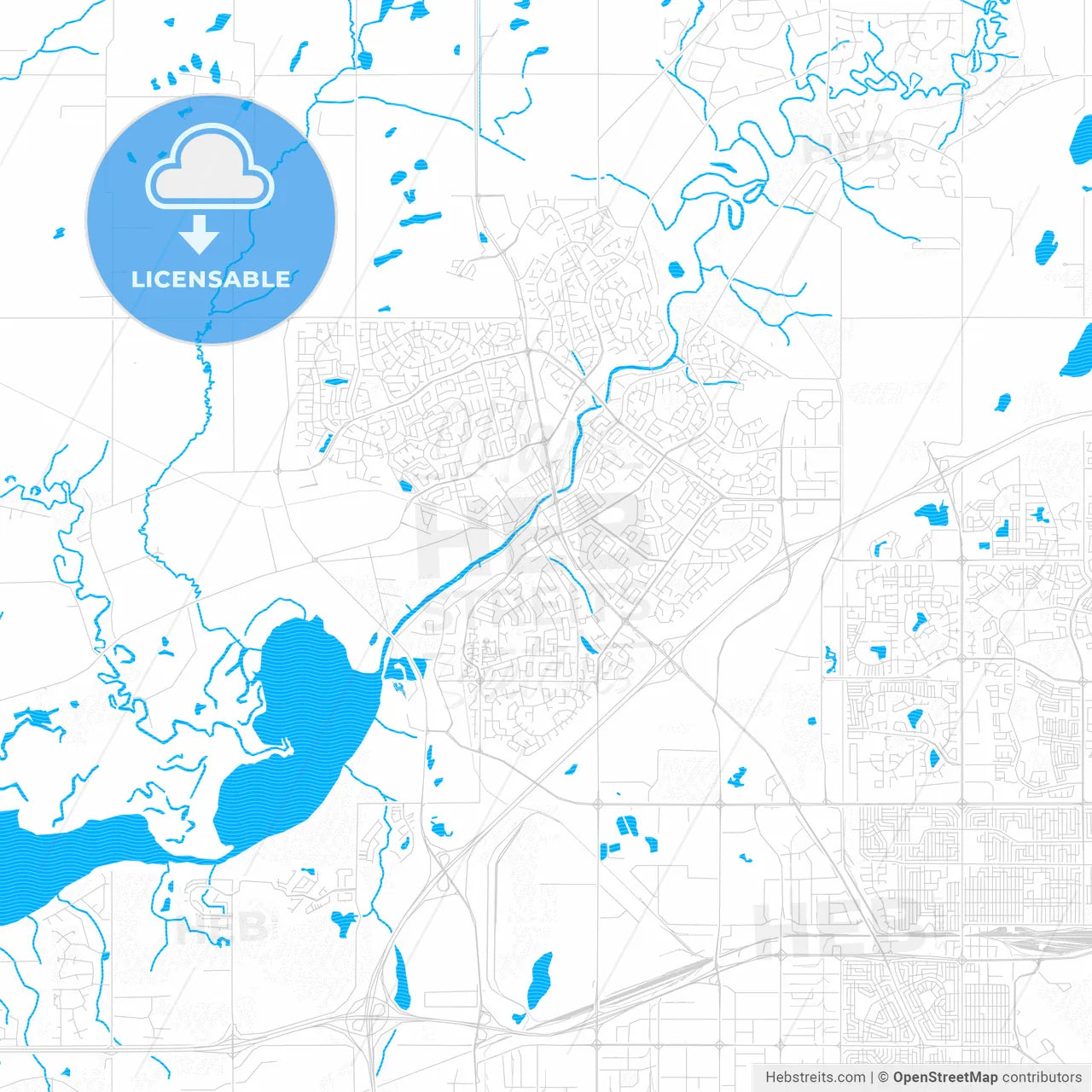 St. Albert, Canada PDF vector map with water in focus