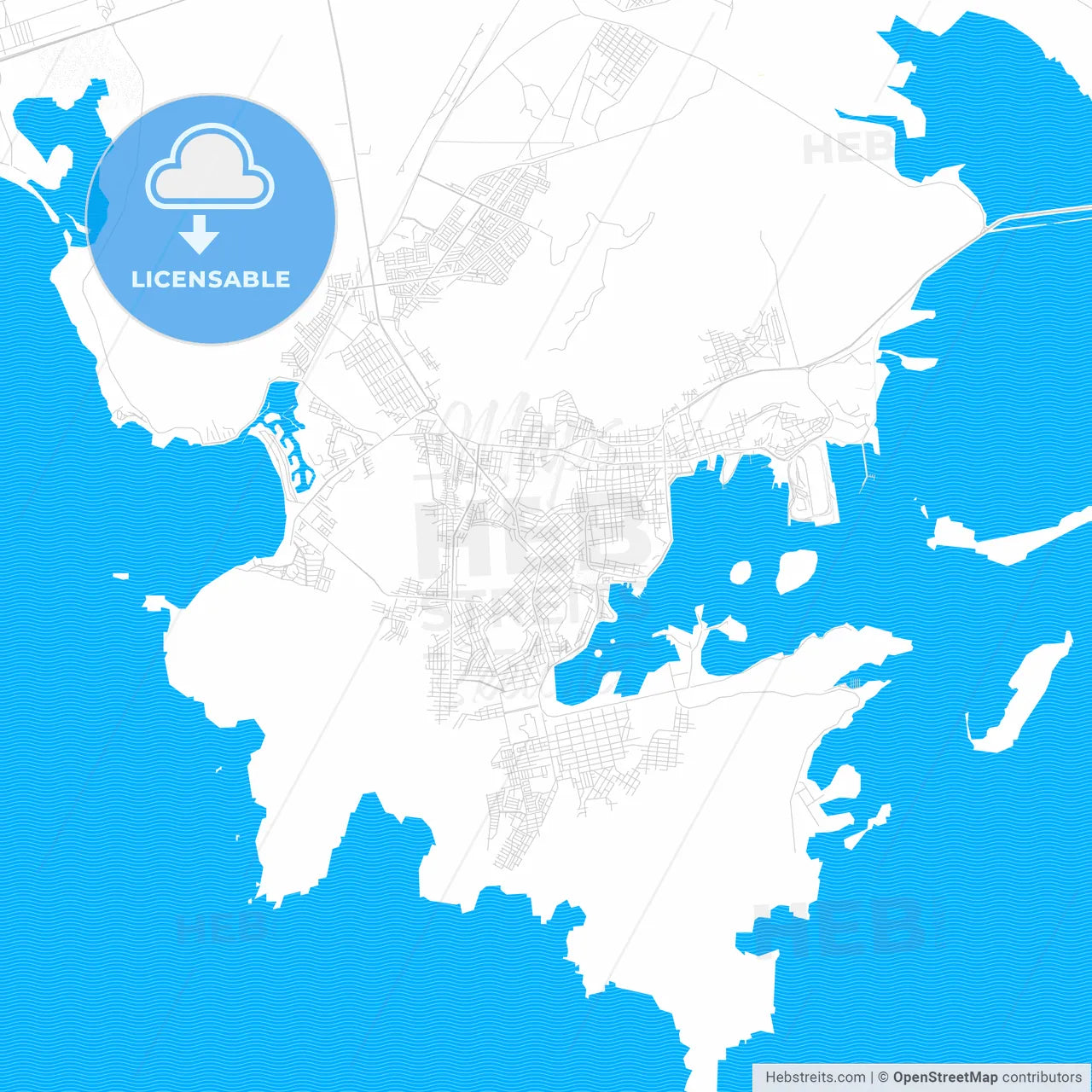 Guaymas, Mexico PDF vector map with water in focus