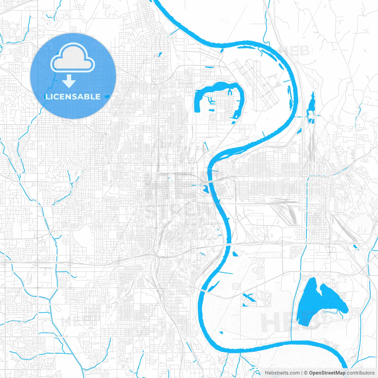 Omaha, Nebraska, United States, PDF vector map with water in focus