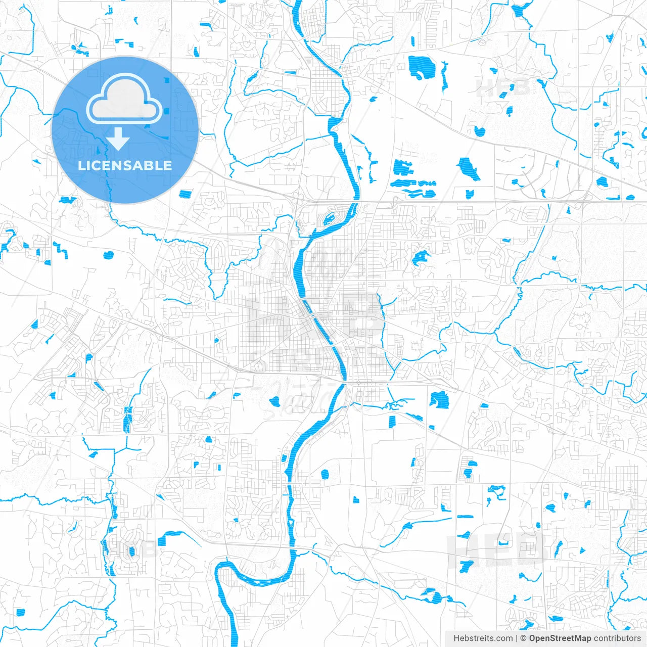 Elgin, Illinois, United States, PDF vector map with water in focus