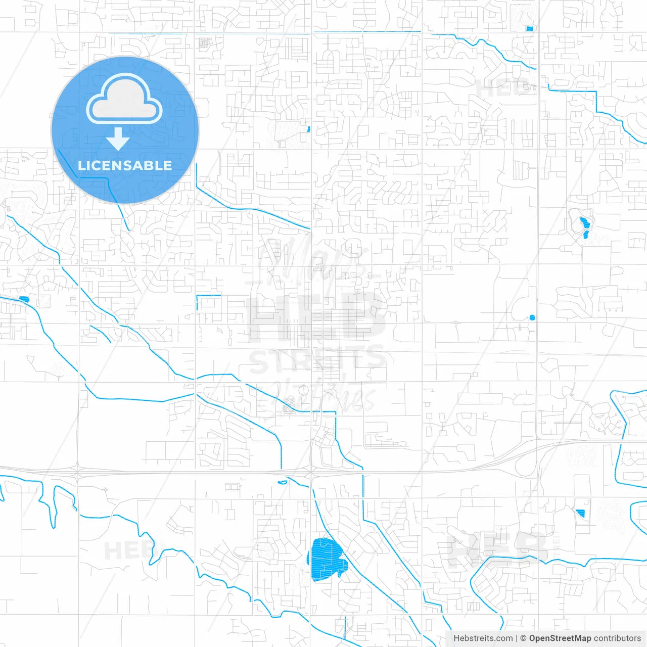 Meridian, Idaho, United States, PDF vector map with water in focus