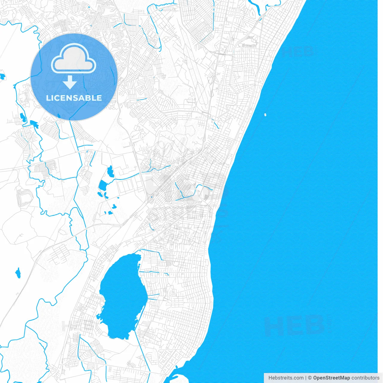 Jaboatao dos Guararapes, Brazil PDF vector map with water in focus