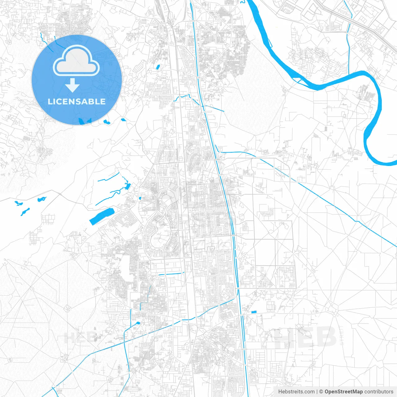 Faridabad, India PDF vector map with water in focus