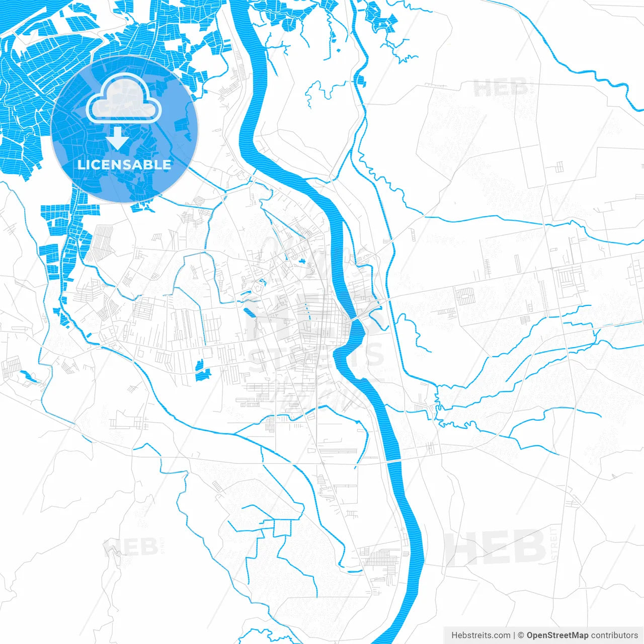Butuan, Philippines PDF vector map with water in focus