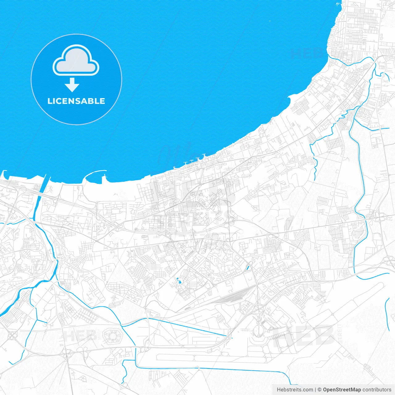 Bordj el Kiffan, Algeria PDF vector map with water in focus