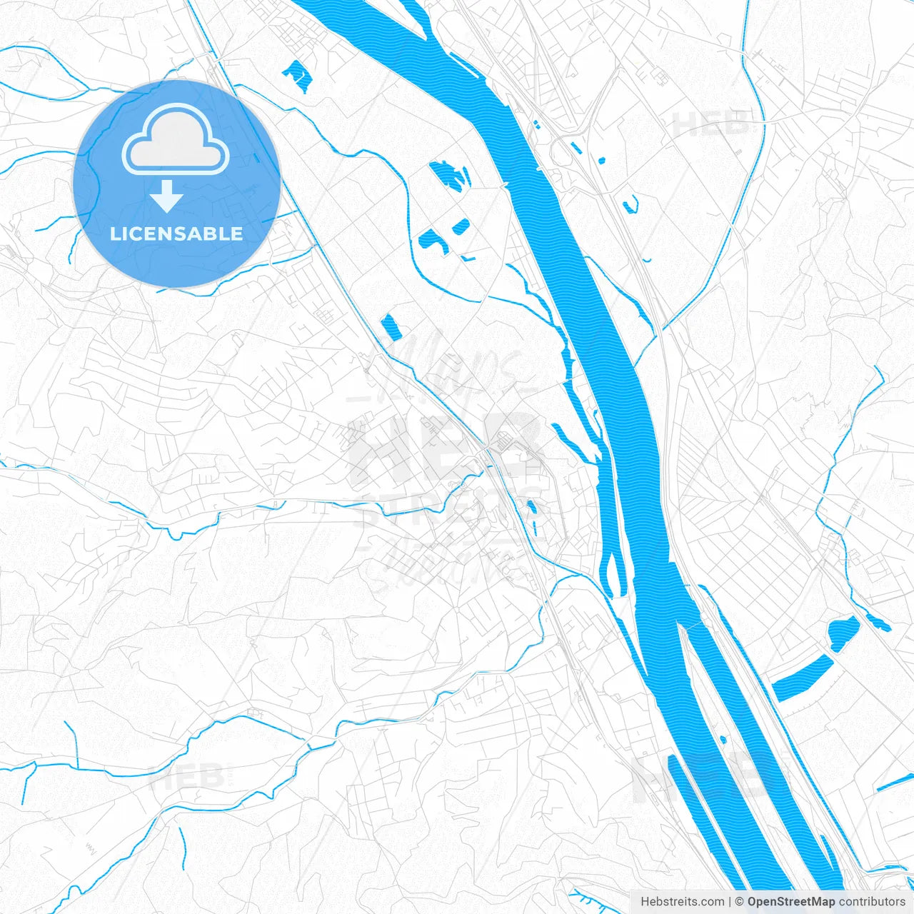 Klosterneuburg, Austria PDF vector map with water in focus