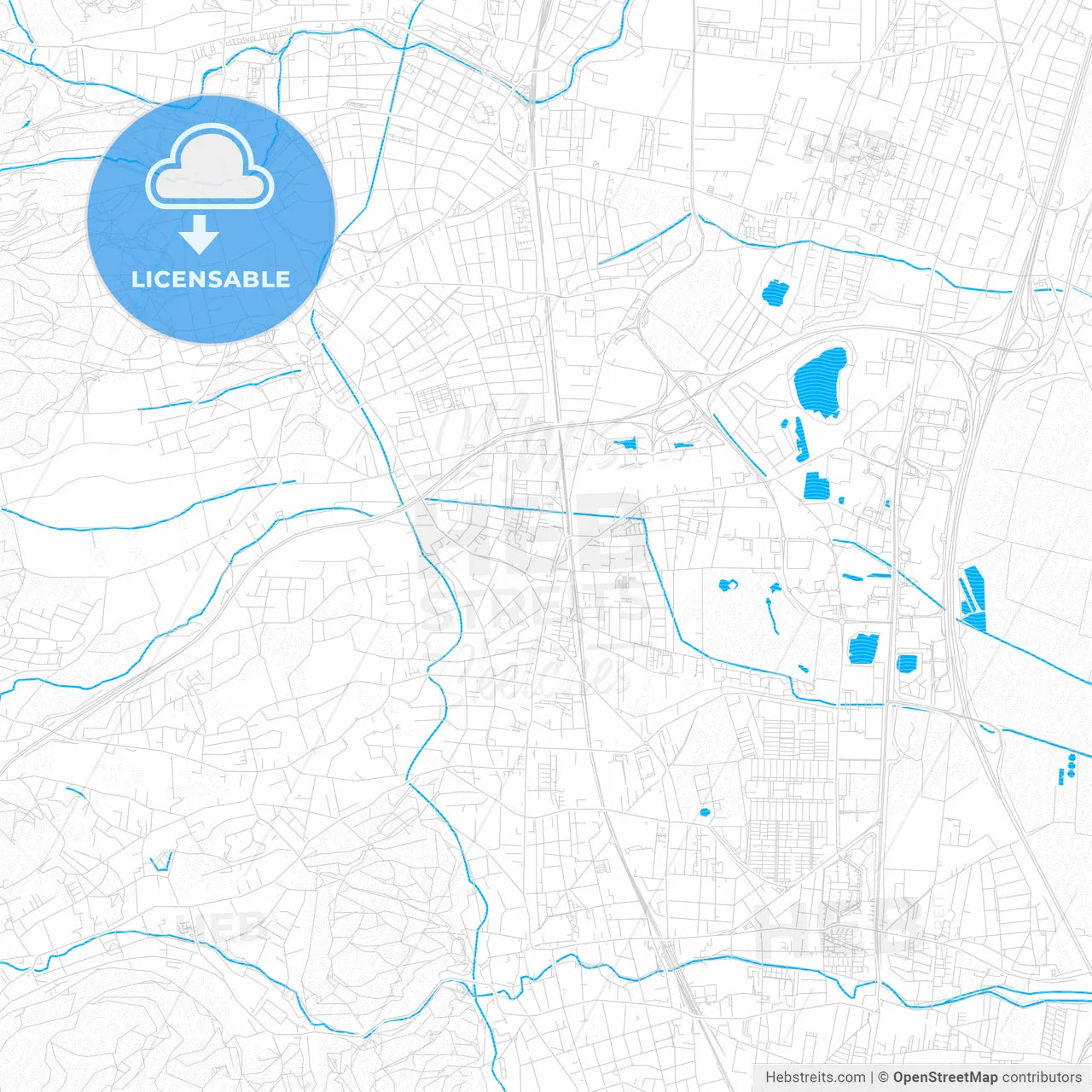 Brunn am Gebirge, Austria PDF vector map with water in focus