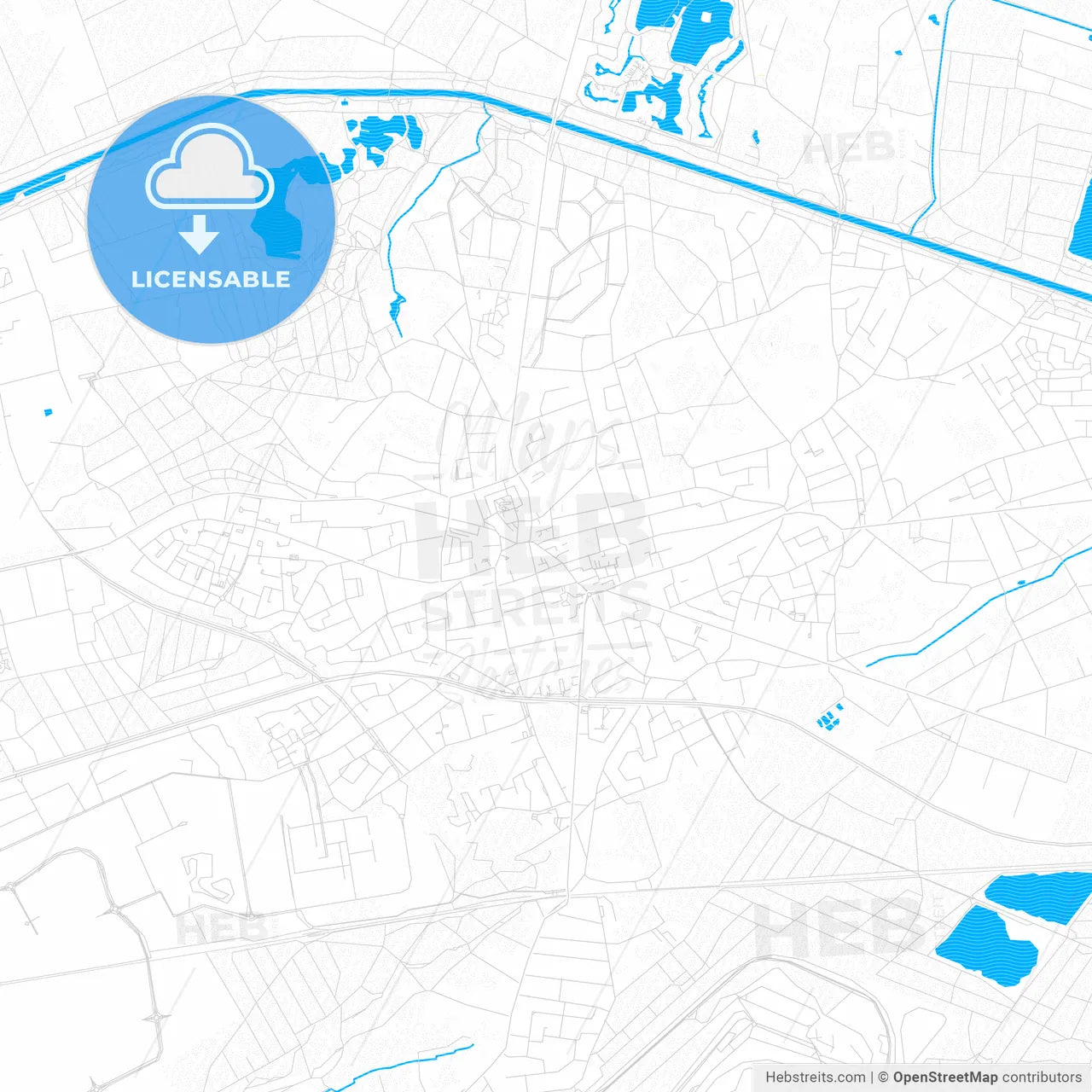 Lommel, Belgium PDF vector map with water in focus