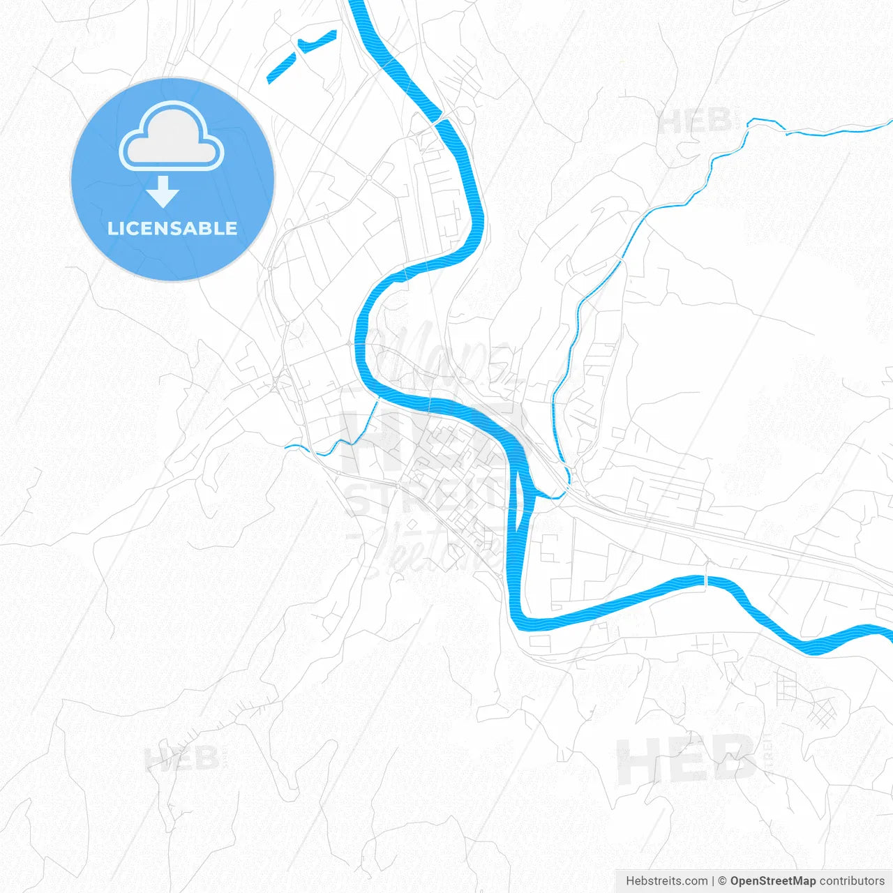 Zenica, Bosnia and Herzegovina PDF vector map with water in focus
