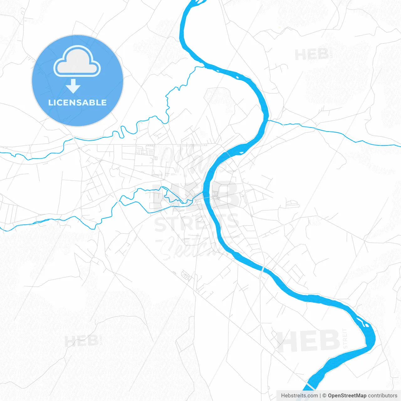 Sanski Most, Bosnia and Herzegovina PDF vector map with water in focus