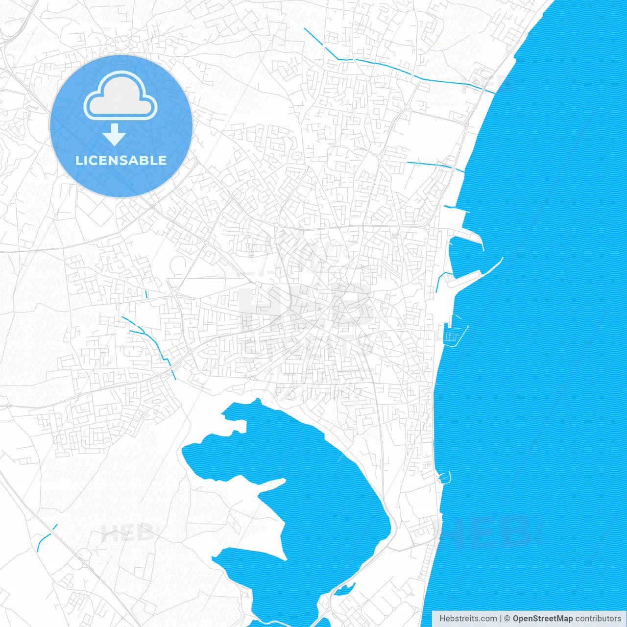 Larnaca , Cyprus PDF vector map with water in focus