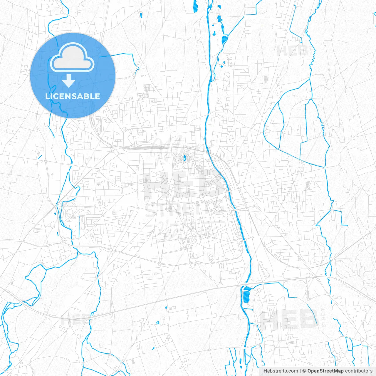 Tarbes, France PDF vector map with water in focus