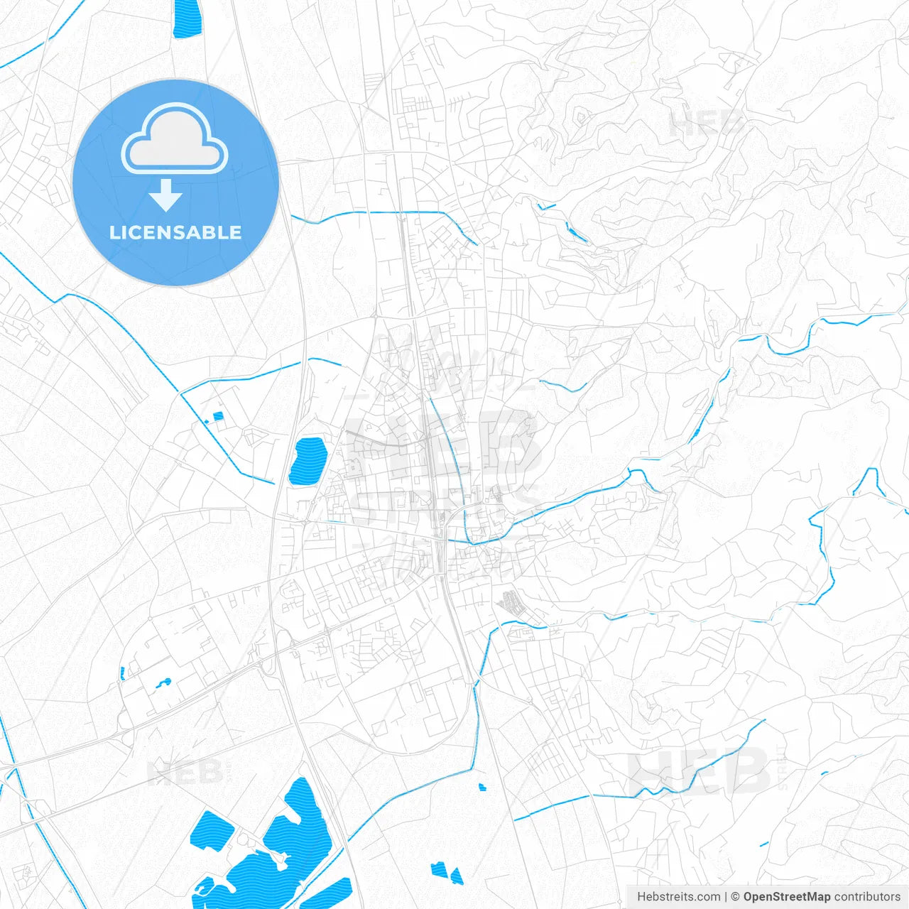 Bensheim, Germany PDF vector map with water in focus