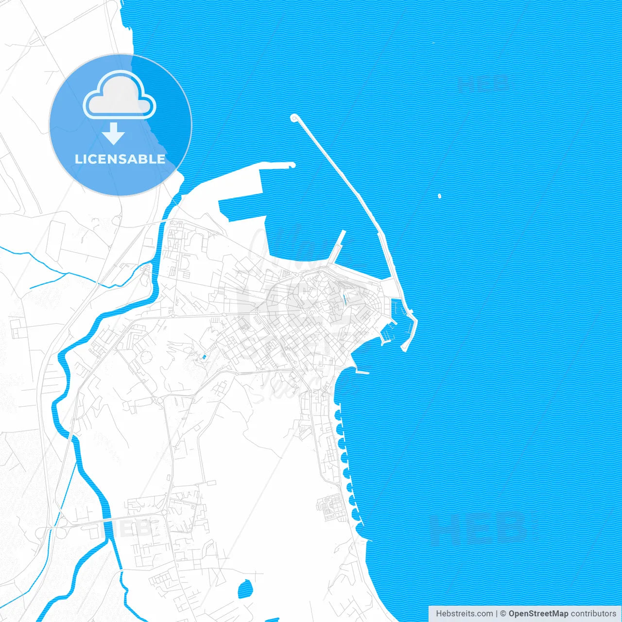 Crotone, Italy PDF vector map with water in focus