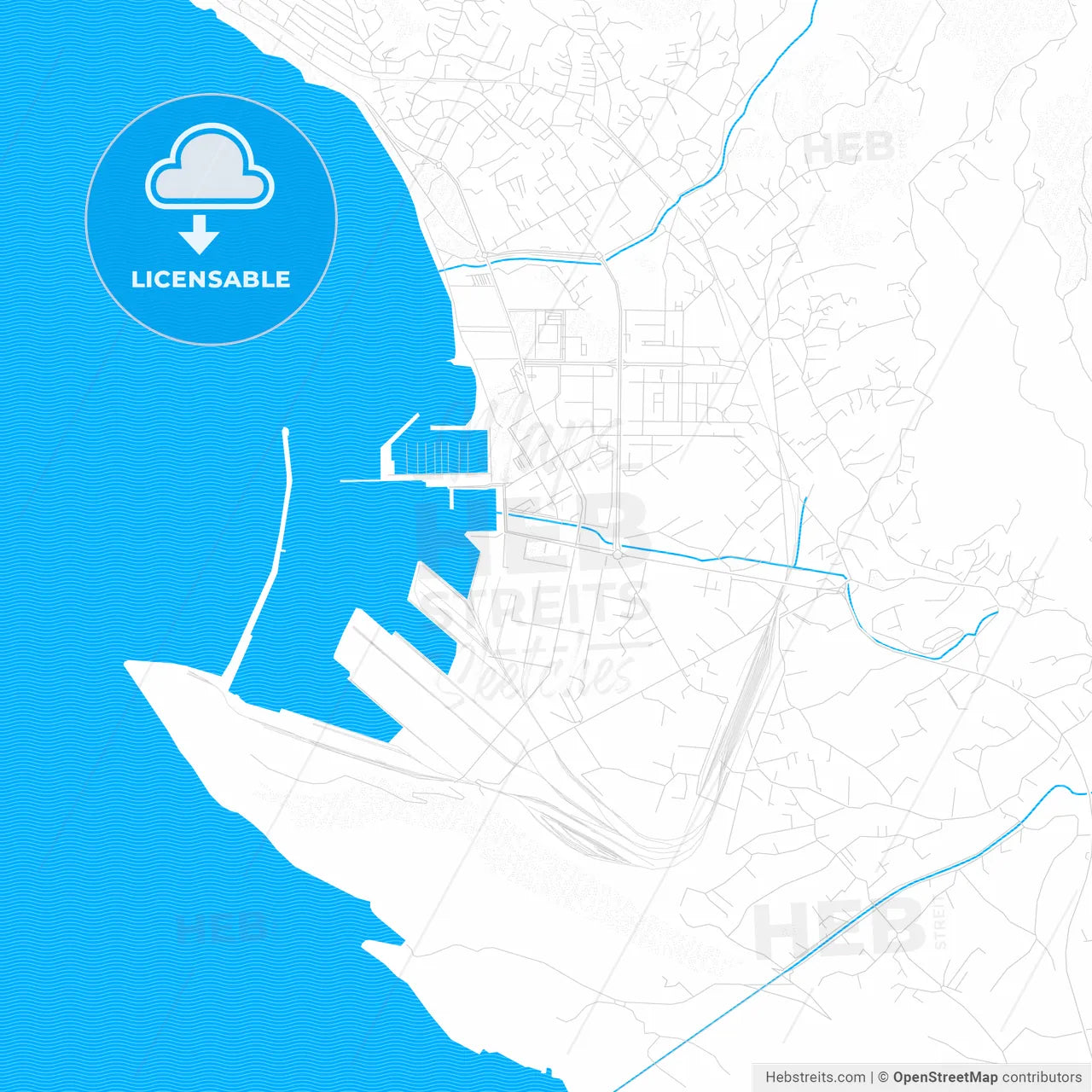 Bar, Montenegro PDF vector map with water in focus
