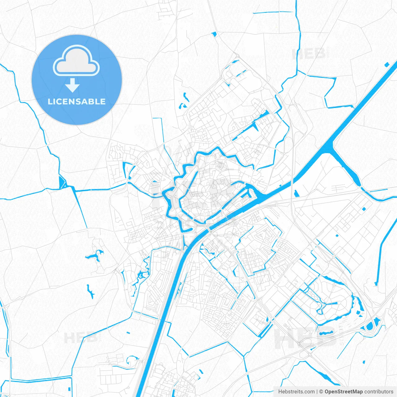 Middelburg, Netherlands PDF vector map with water in focus