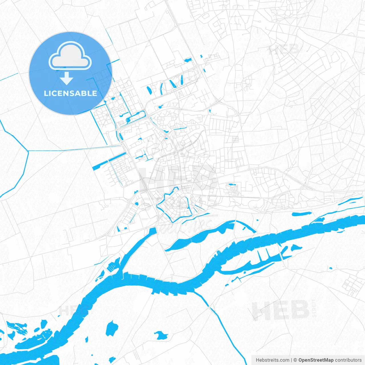 Wageningen, Netherlands PDF vector map with water in focus