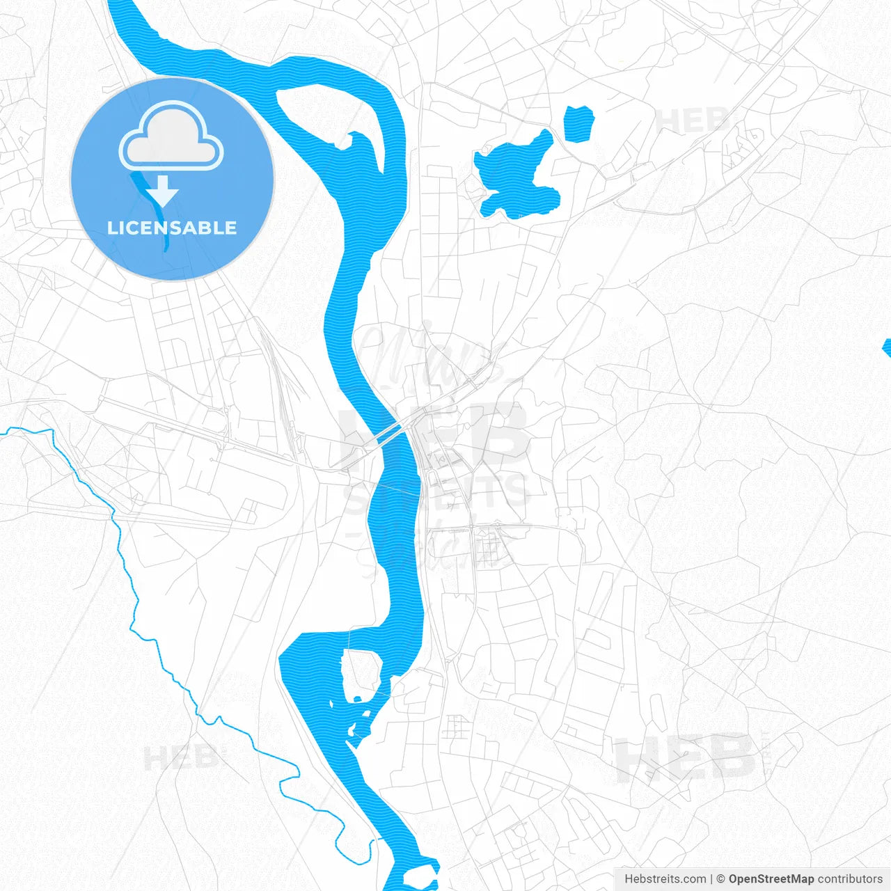 Elverum, Norway PDF vector map with water in focus