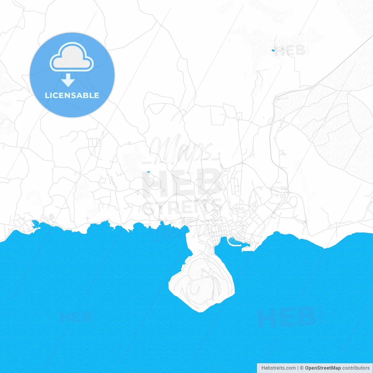 Angra do Heroísmo, Portugal PDF vector map with water in focus