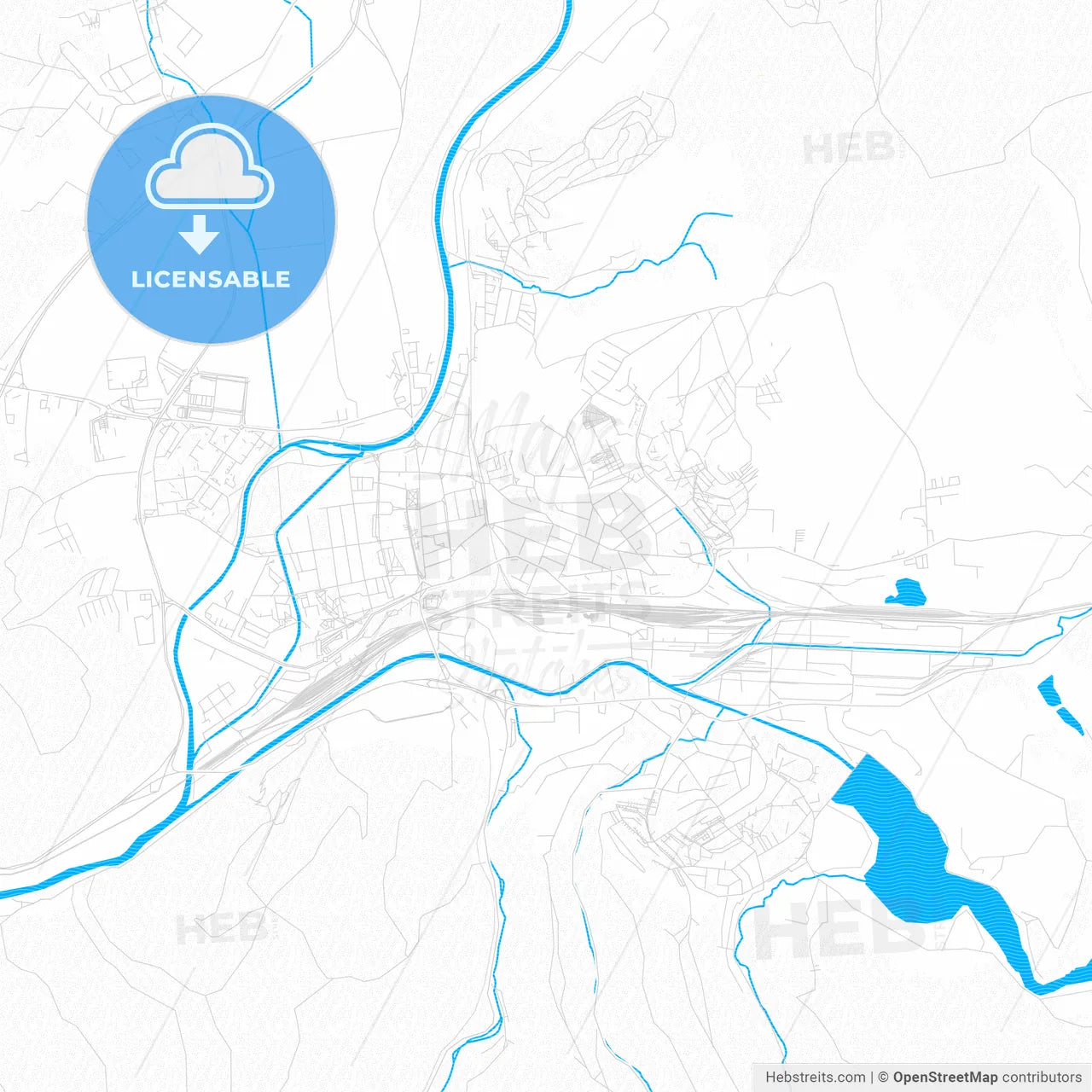 Zvolen, Slovakia PDF vector map with water in focus