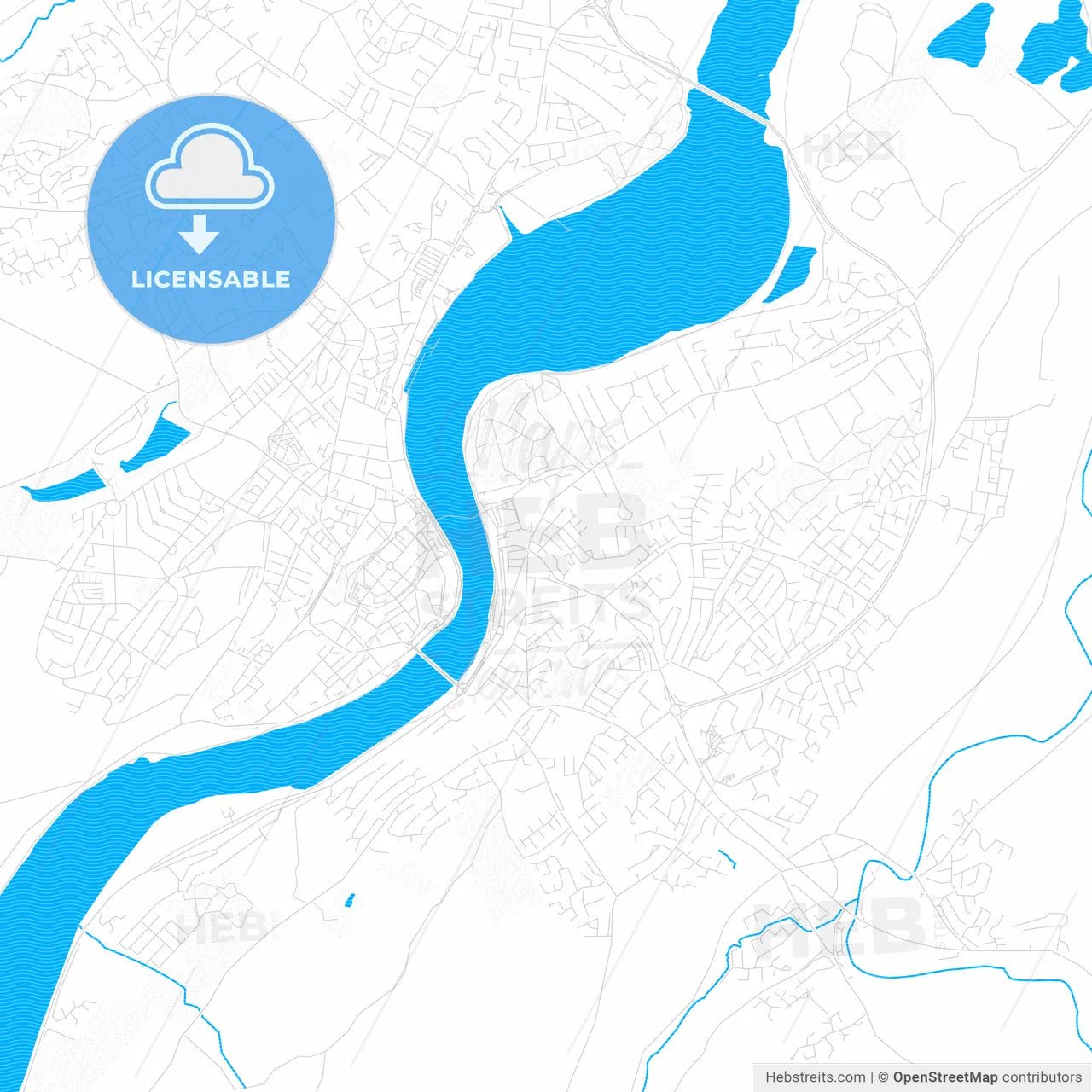 Derry, Northern Ireland PDF vector map with water in focus