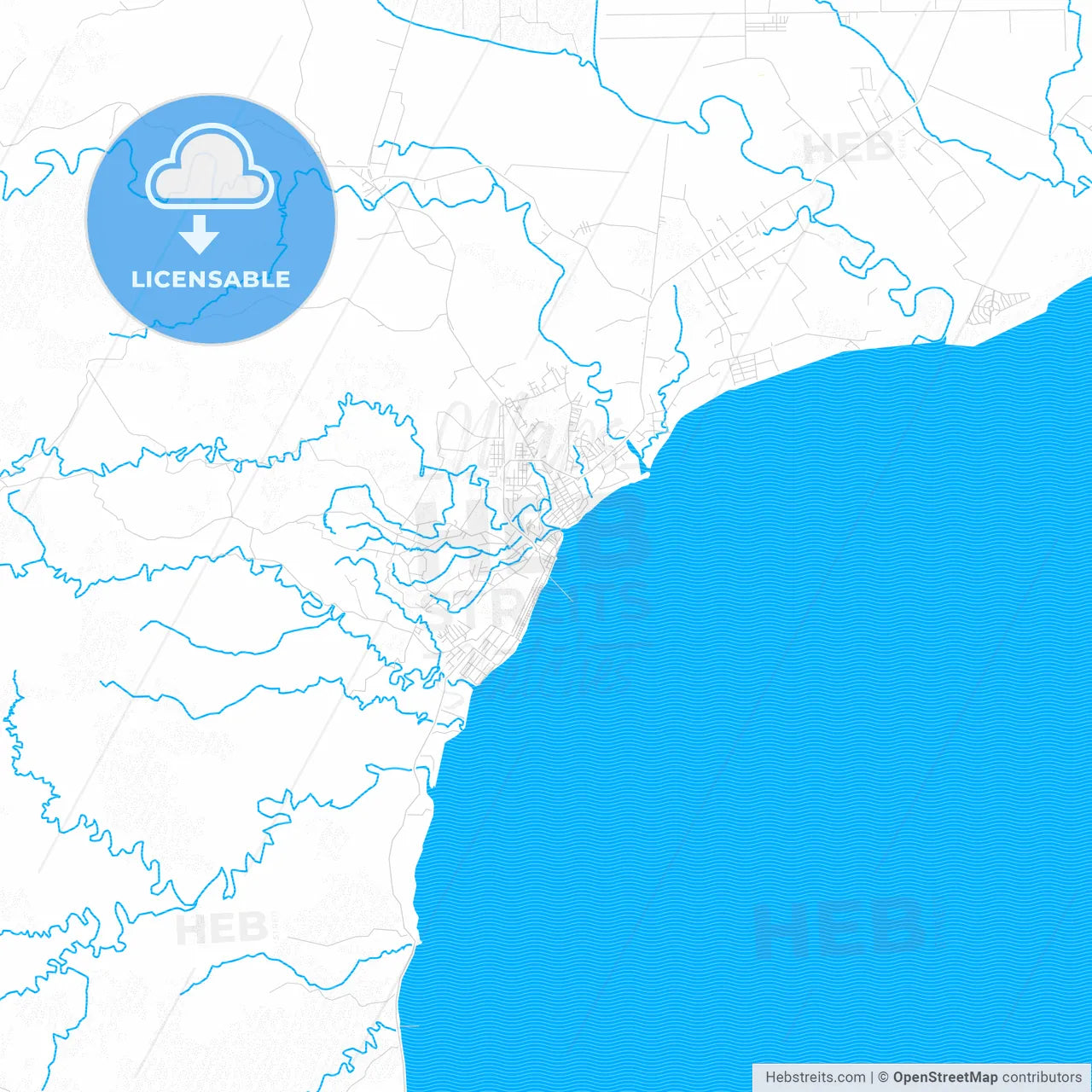 Puerto Armuelles, Panama PDF vector map with water in focus
