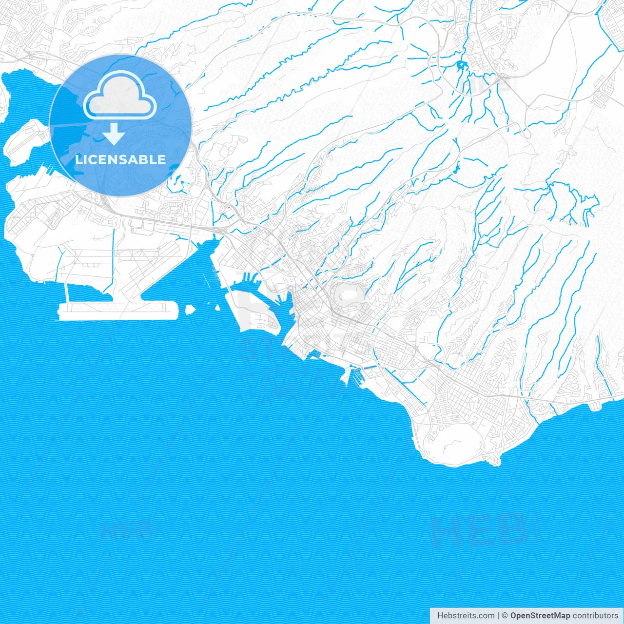 Honolulu, Hawaii, United States, PDF vector map with water in focus