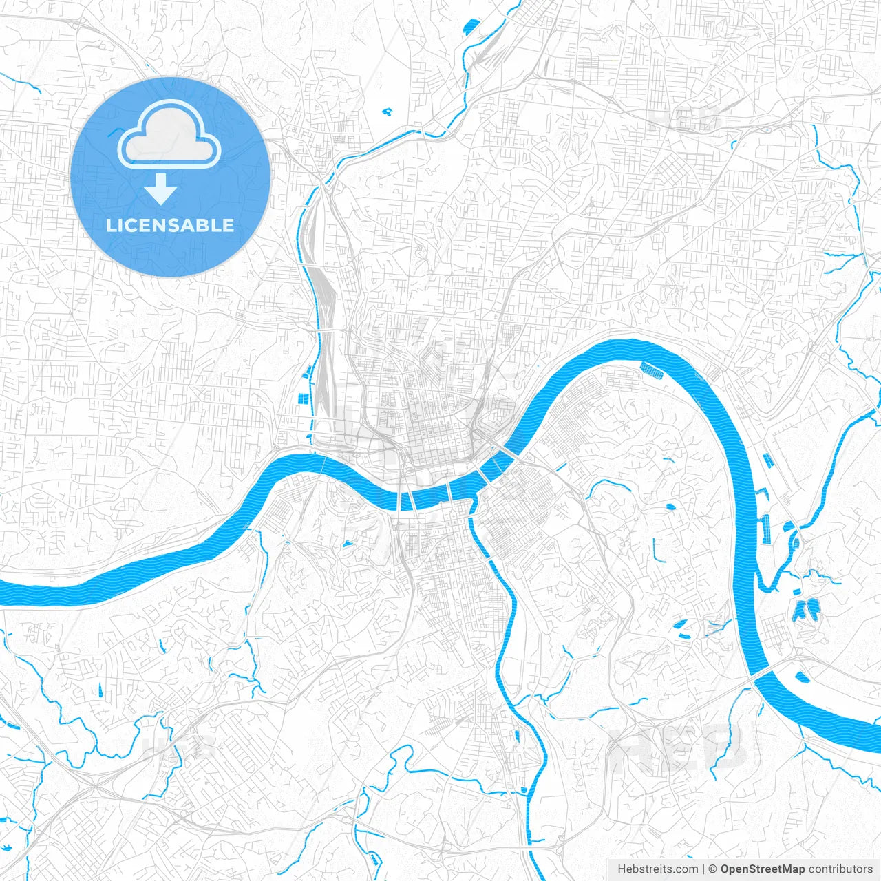 Cincinnati, Ohio, United States, PDF vector map with water in focus