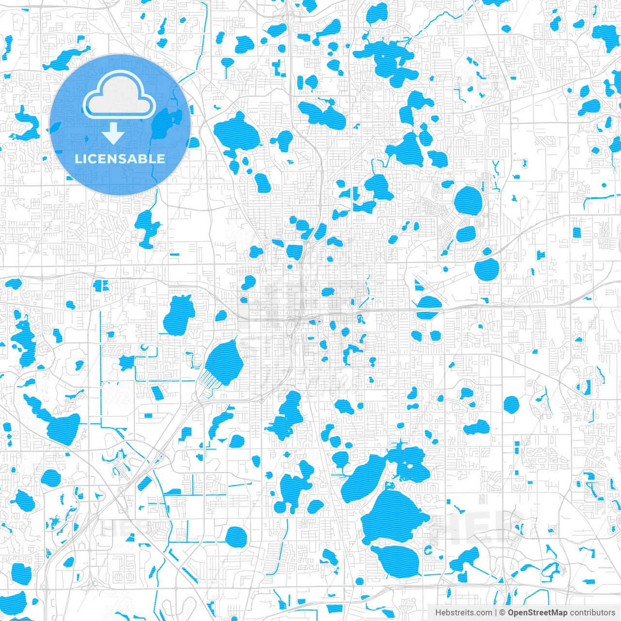 Orlando, Florida, United States, PDF vector map with water in focus