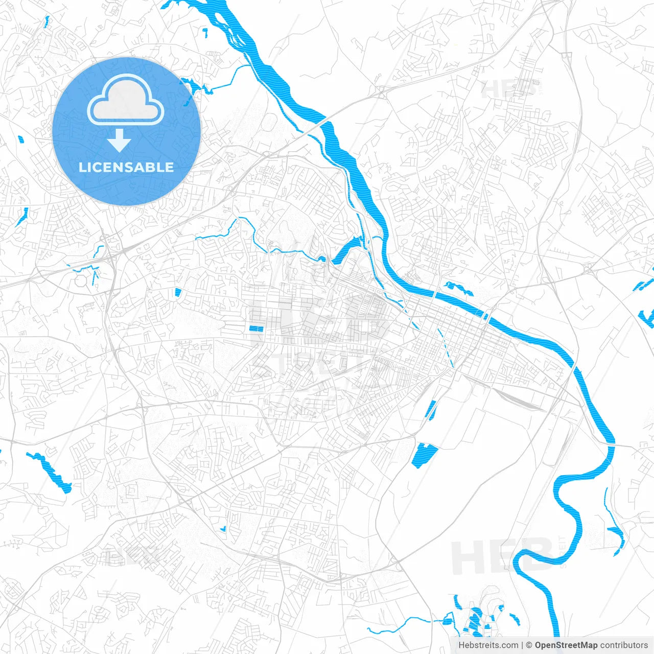 Augusta, Georgia, United States, PDF vector map with water in focus