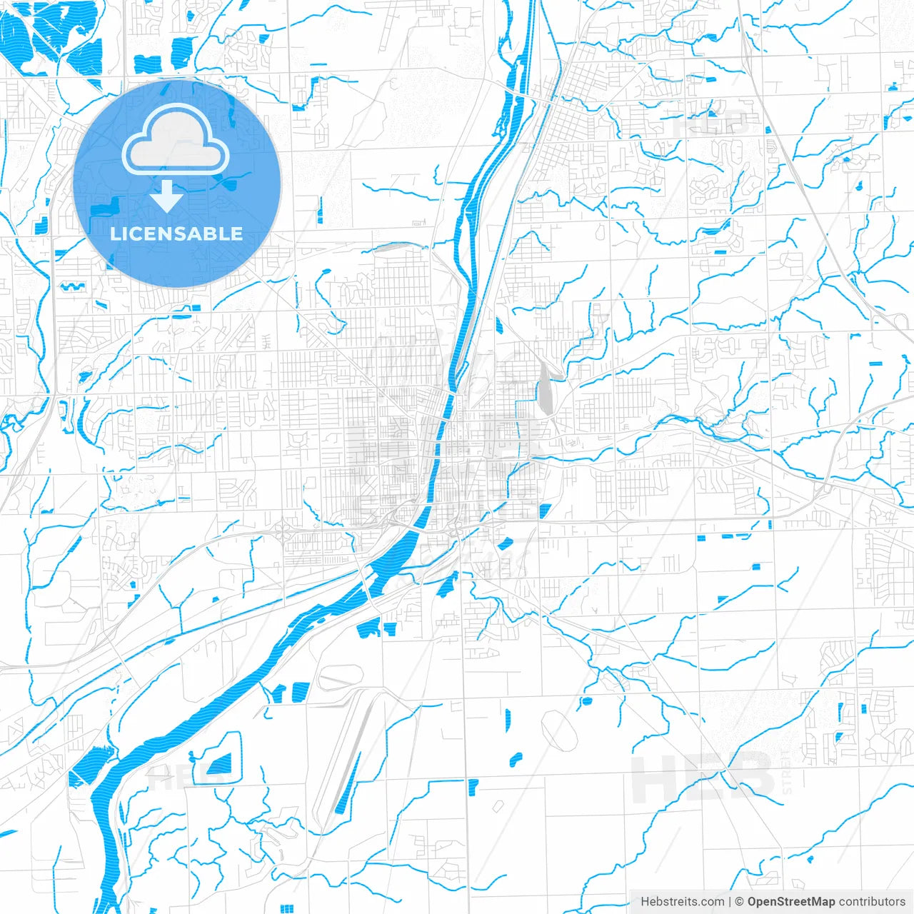 Joliet, Illinois, United States, PDF vector map with water in focus