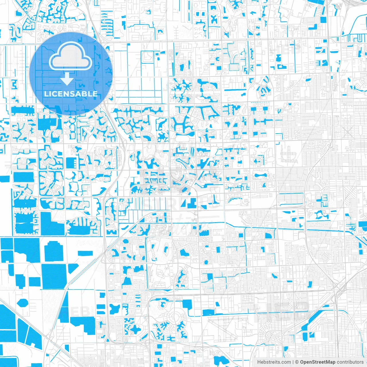 Miramar, Florida, United States, PDF vector map with water in focus