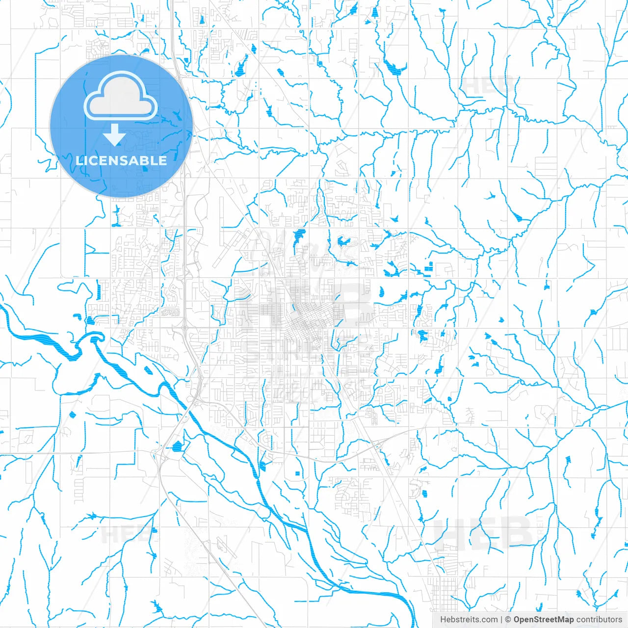 Norman, Oklahoma, United States, PDF vector map with water in focus
