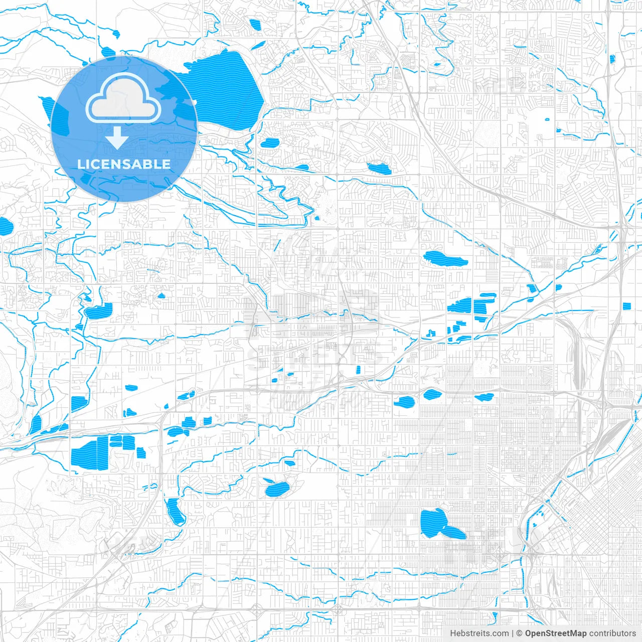 Arvada, Colorado, United States, PDF vector map with water in focus